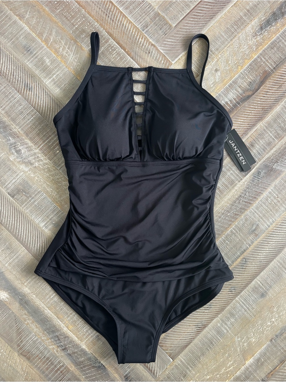 Jantzen Black Solid One-Piece Swimsuit Size 8 Adjustable Straps